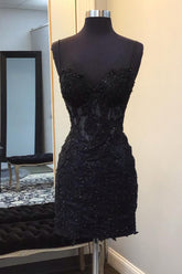 Misshow Sparkly Black Corset Lace Tight Short Homecoming Dress/Mini Dress